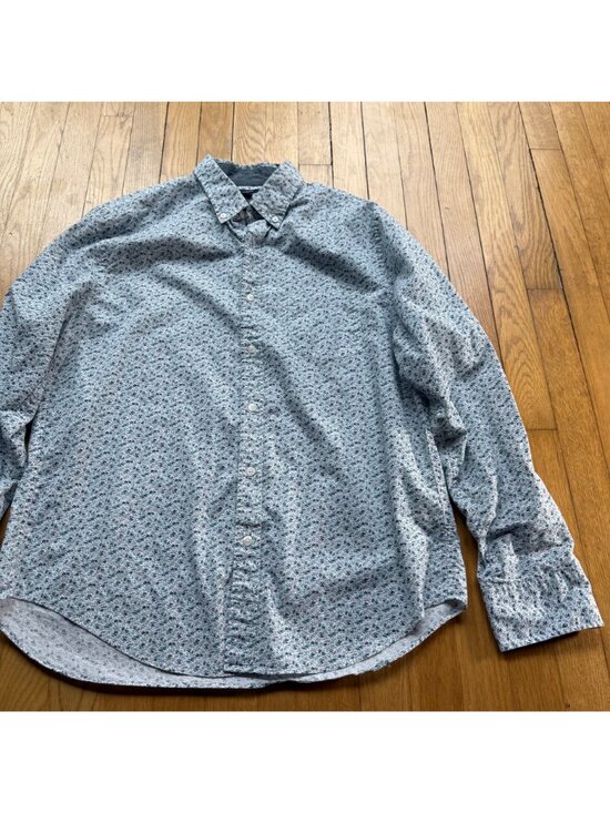 J. Crew Size L Floral Long Sleeve Button Down Classic Shirt Blue Preppy - Picture 3 of 12